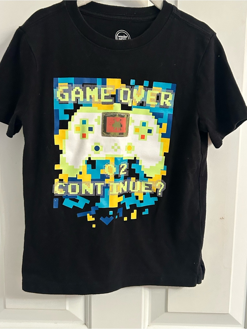 Boys wonder nation Black Tee with Pixel Video Game Controller Graphic